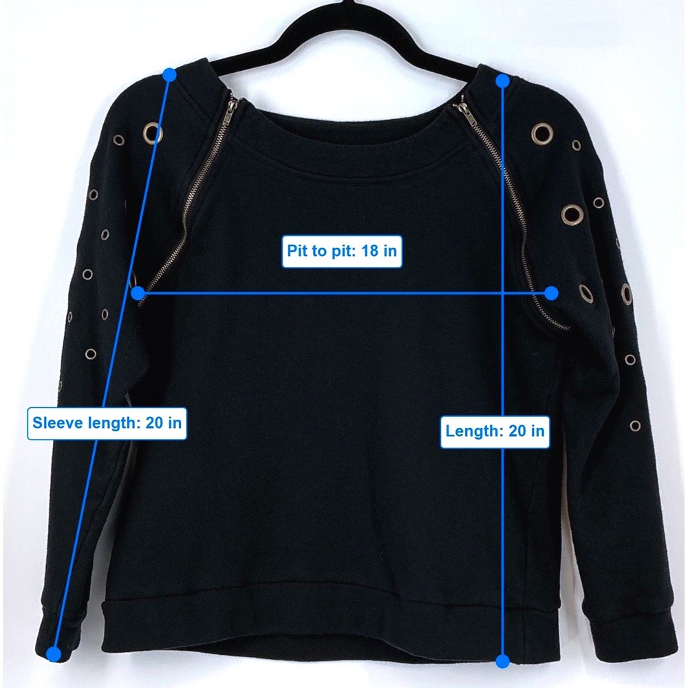 VENUS Black Crewneck Pullover Sweatshirt M Zip Shoulder Grommet Sleeve Alt Edgy - Picture 7 of 10